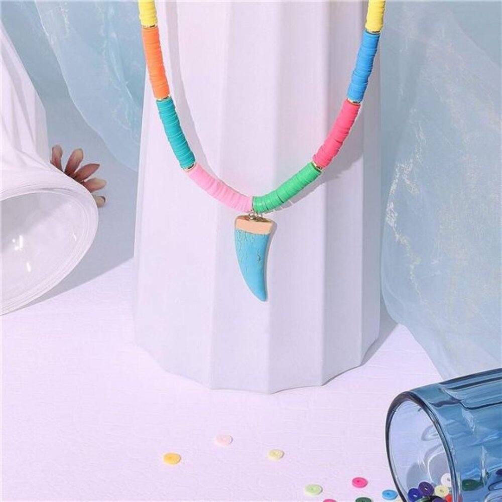 Handmade Polymer Clay Heishi Beads Pendant Necklace Clay Spacer Beads - Picture 3 of 7